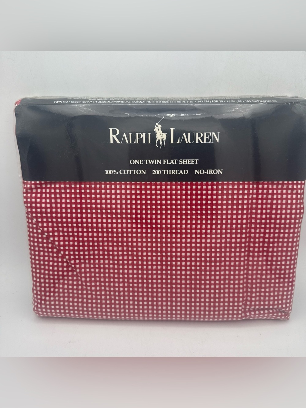 VTG Ralph Lauren Red White Gingham Twin Flat Sheet Cotton 200 TC NOS New Sealed
